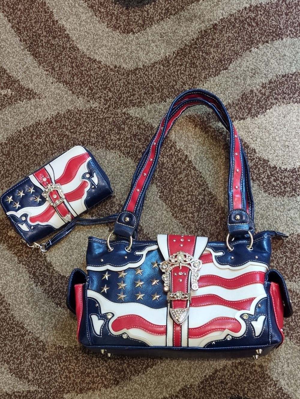 ❤️🤍💙American Flag Conceal Carry Shoulder Purse with Matching Wallet LIKE NEW!